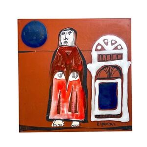 Susana Espinosa 1971 Hand Made Wall Studio Art Pottery Tile Woman Moon Signed PR